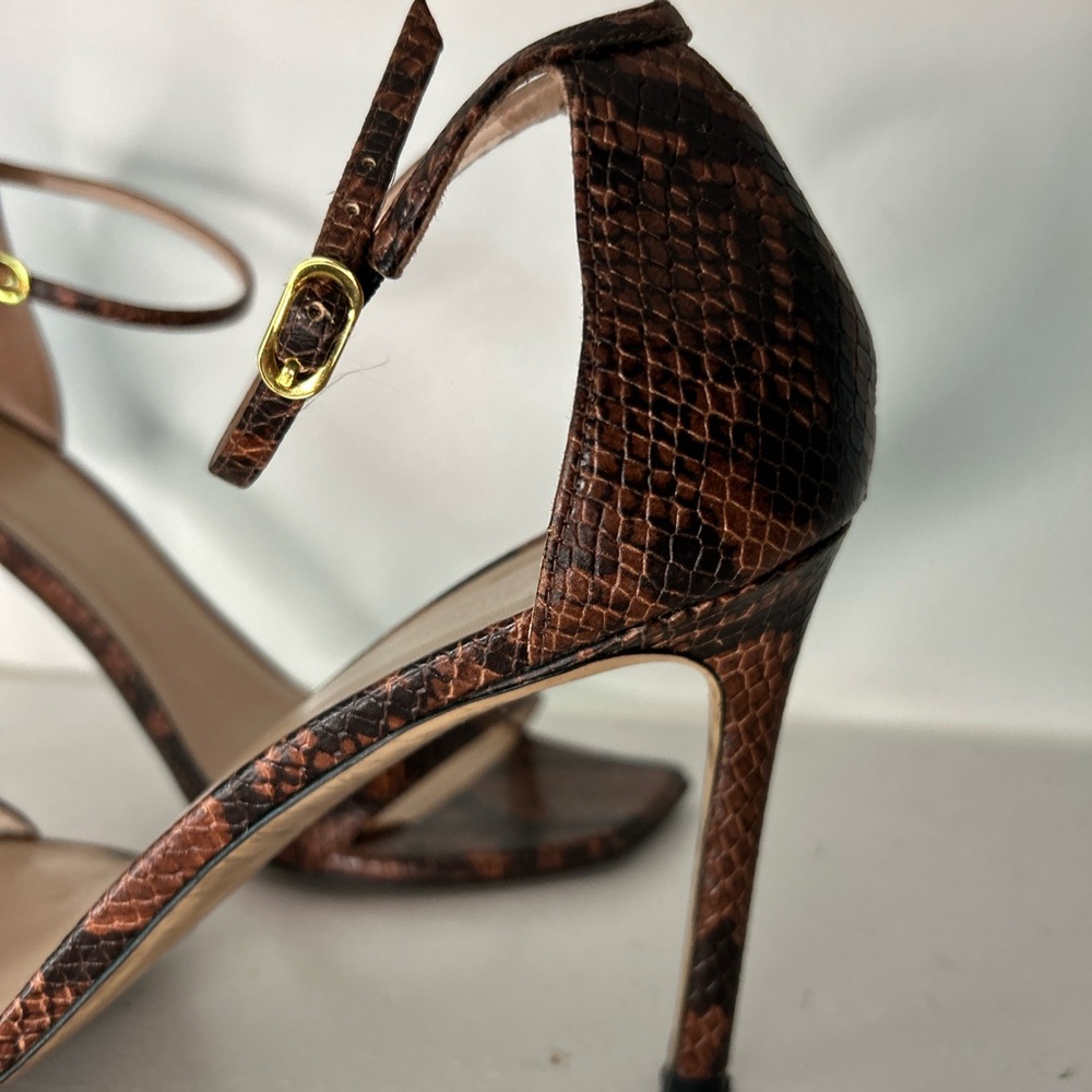 Stuart Weitzman Brown Snake-Print Ankle Strap Heels - Picture 4 of 4